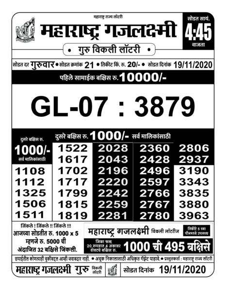 maharashtra gajlaxmi mangal lottery result today|Maharashtra Lottery Results LIVE: Check Winning Numbers for .